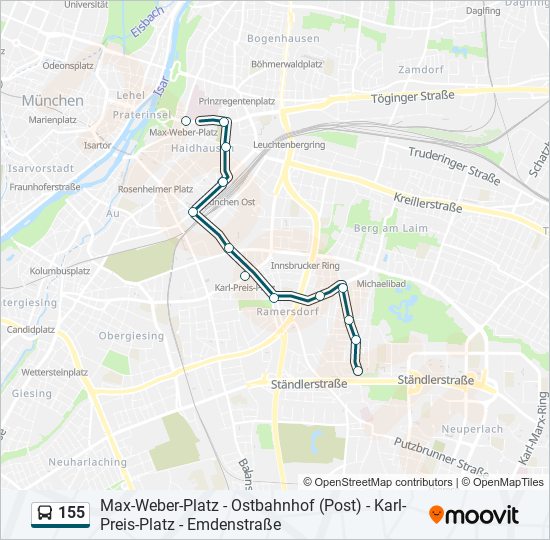 155 bus Line Map