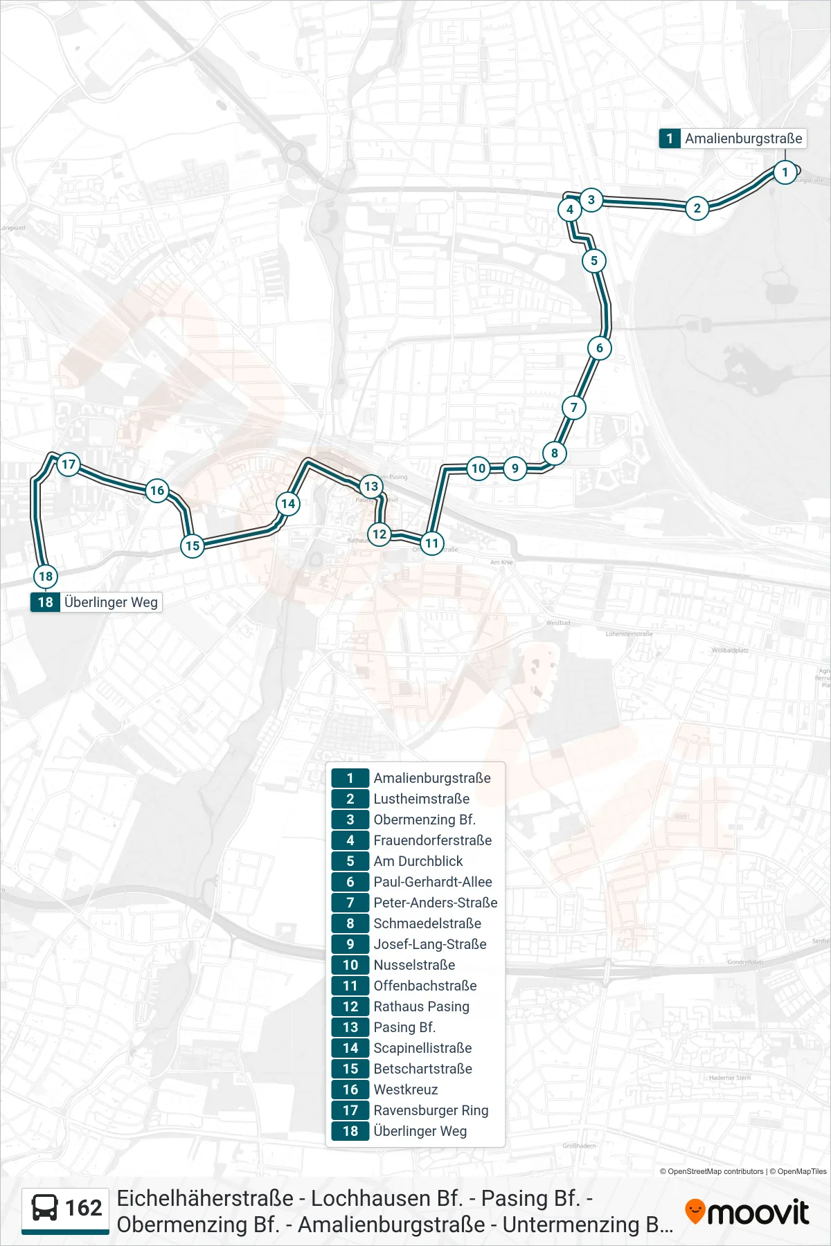 162 bus Line (Überlinger Weg) route and stops on a map