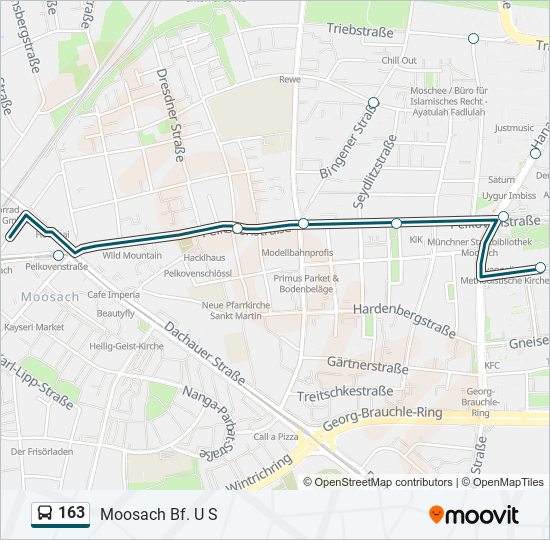 163 bus Line Map