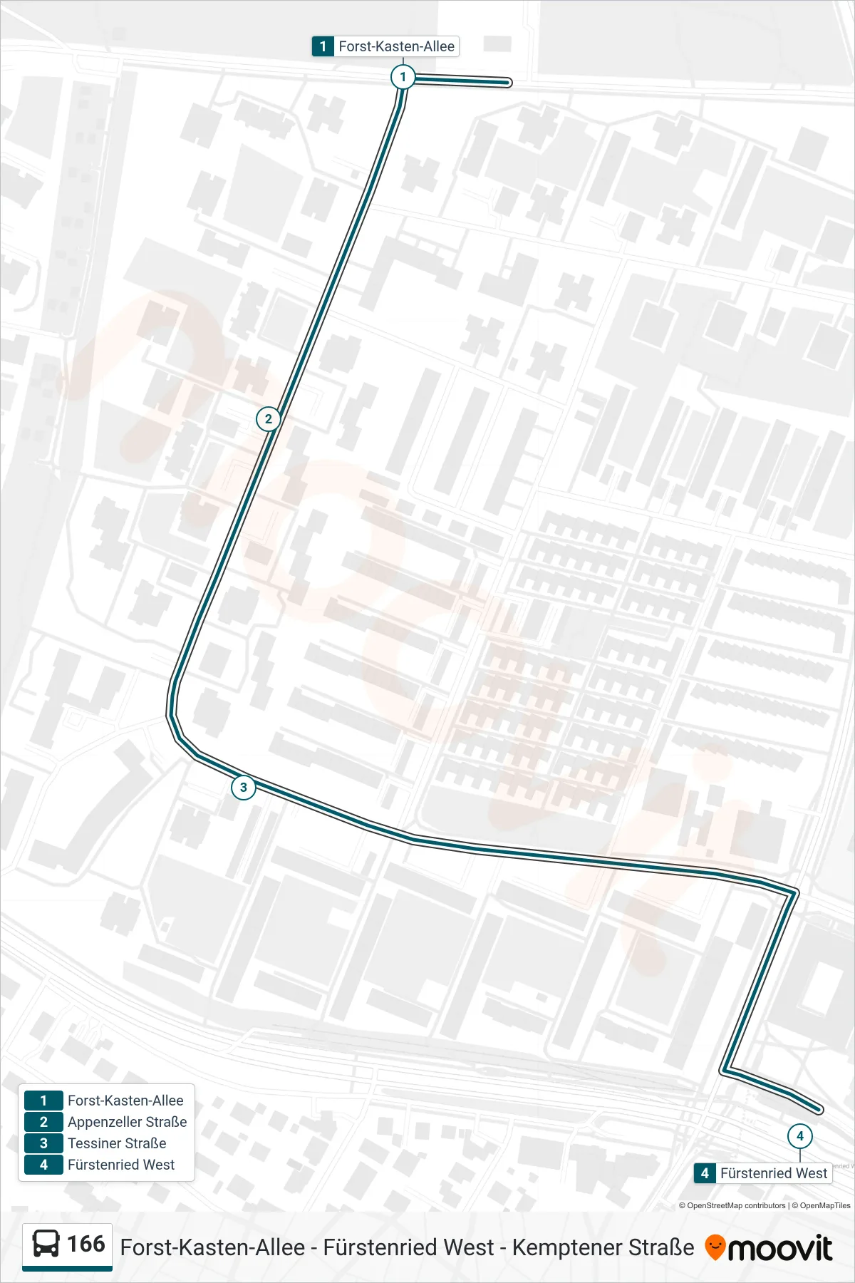 Linie 166 (Bus) Richtung Fürstenried West: Route und Haltestellen auf der Karte