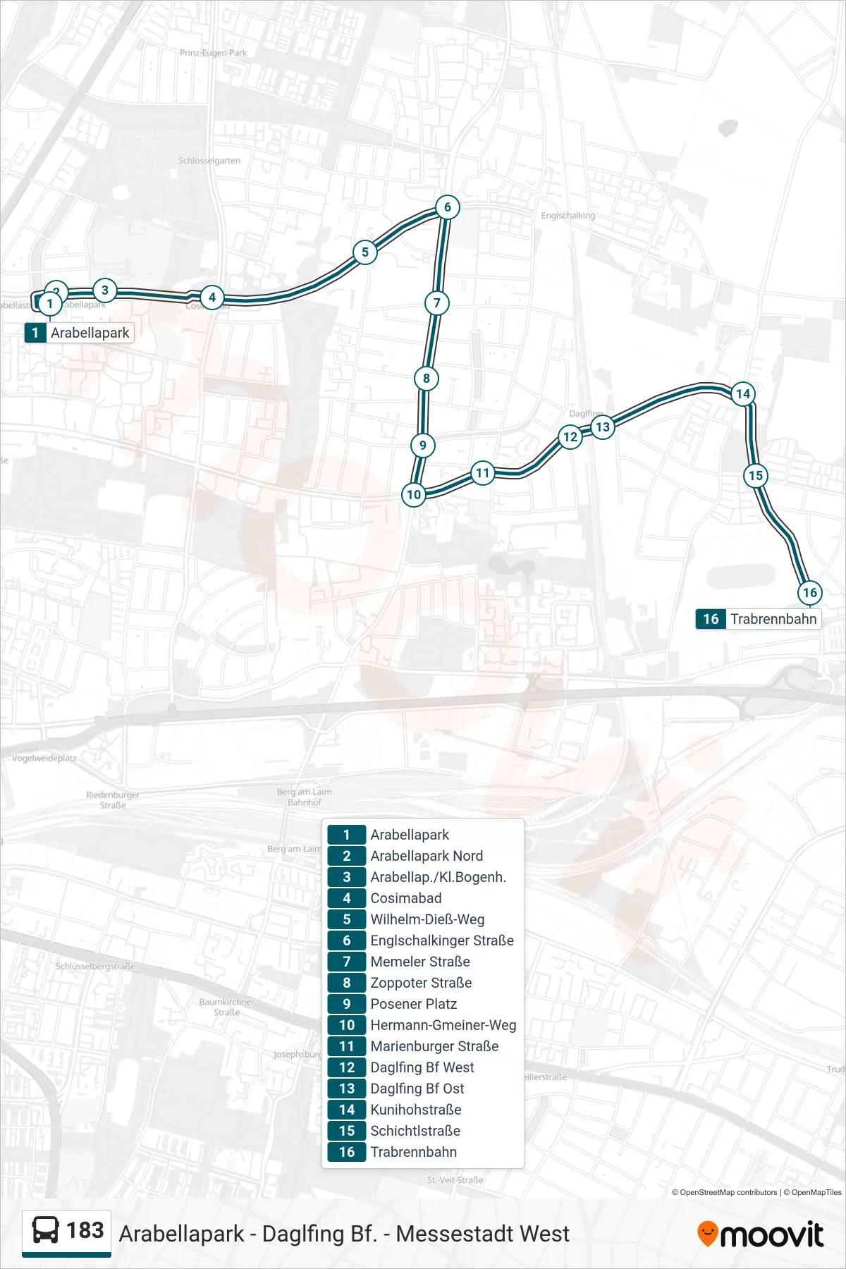 Linie 183 (Bus) Richtung Trabrennbahn: Route und Haltestellen auf der Karte