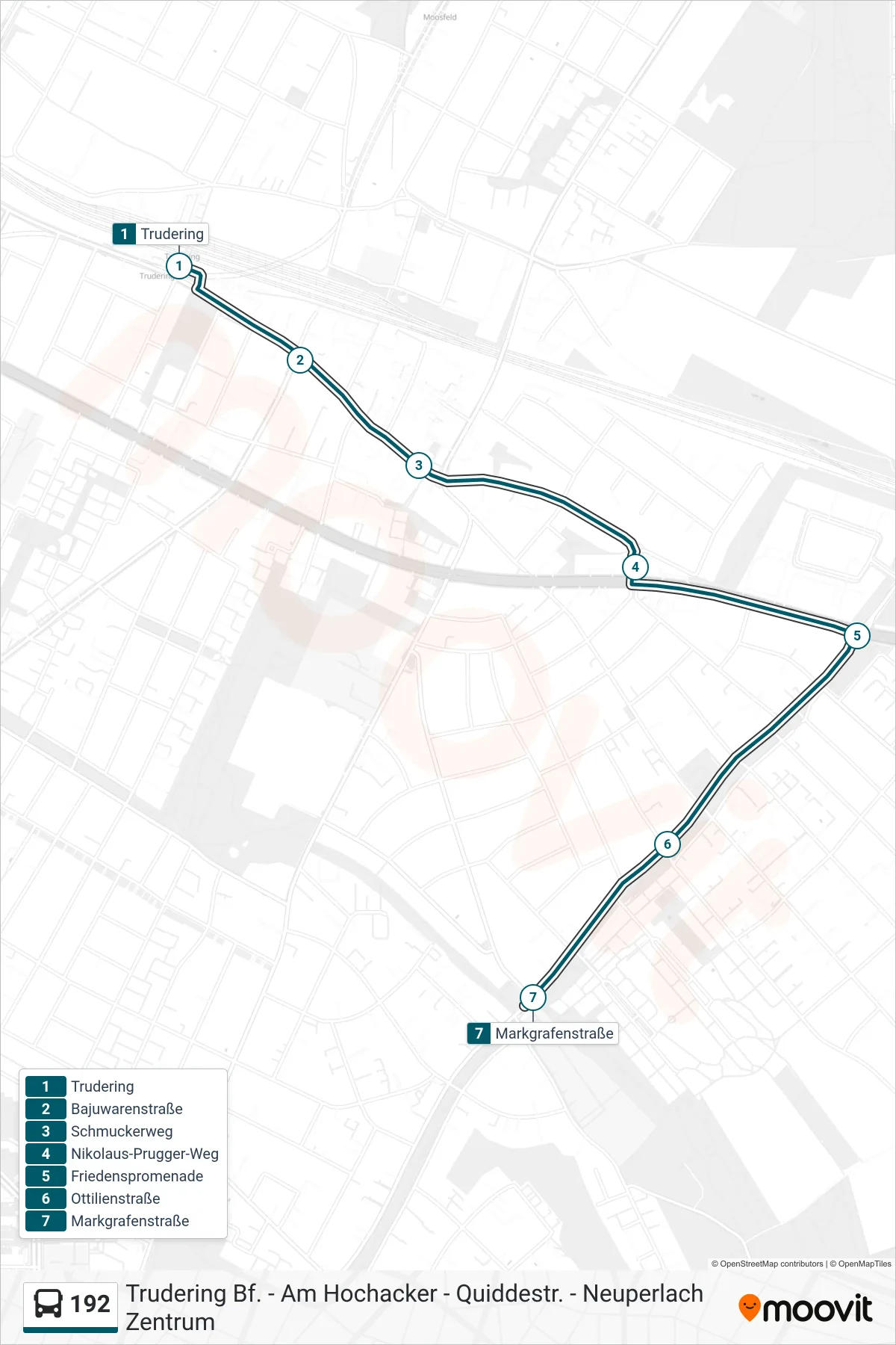 Linie 192 (Bus) Richtung Markgrafenstraße: Route und Haltestellen auf der Karte