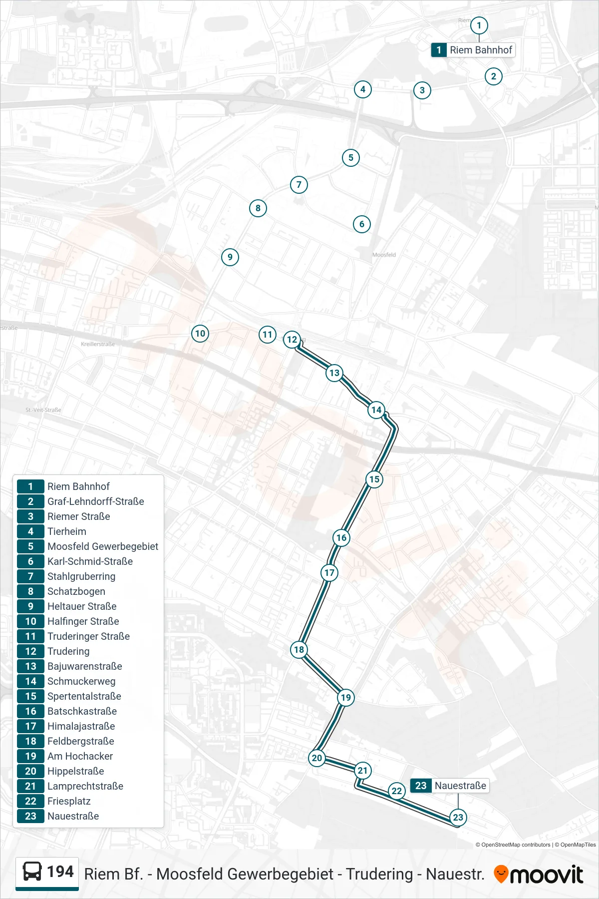 Linie 194 (Bus) Richtung Nauestraße: Route und Haltestellen auf der Karte