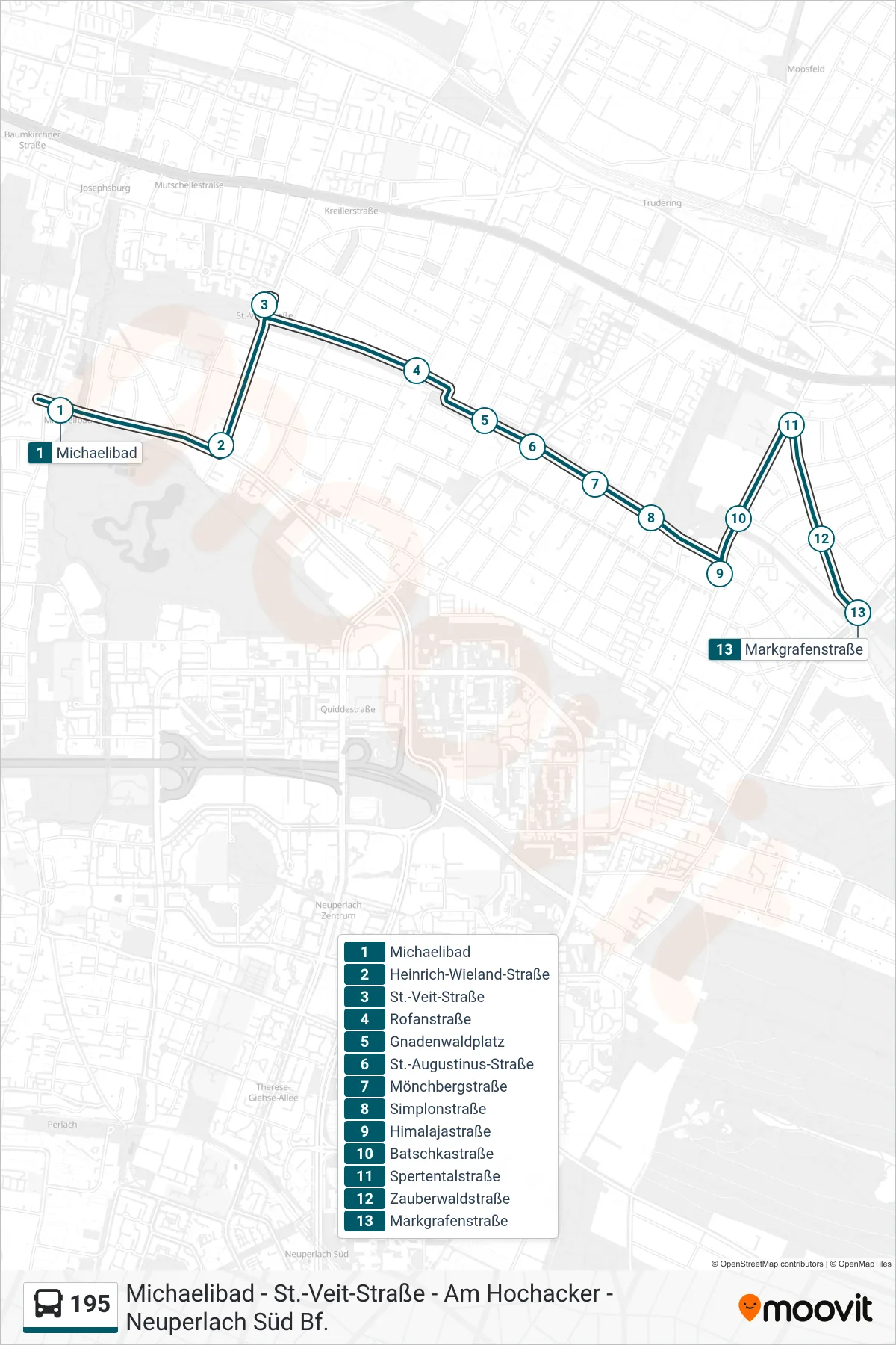 Linie 195 (Bus) Richtung Markgrafenstraße: Route und Haltestellen auf der Karte