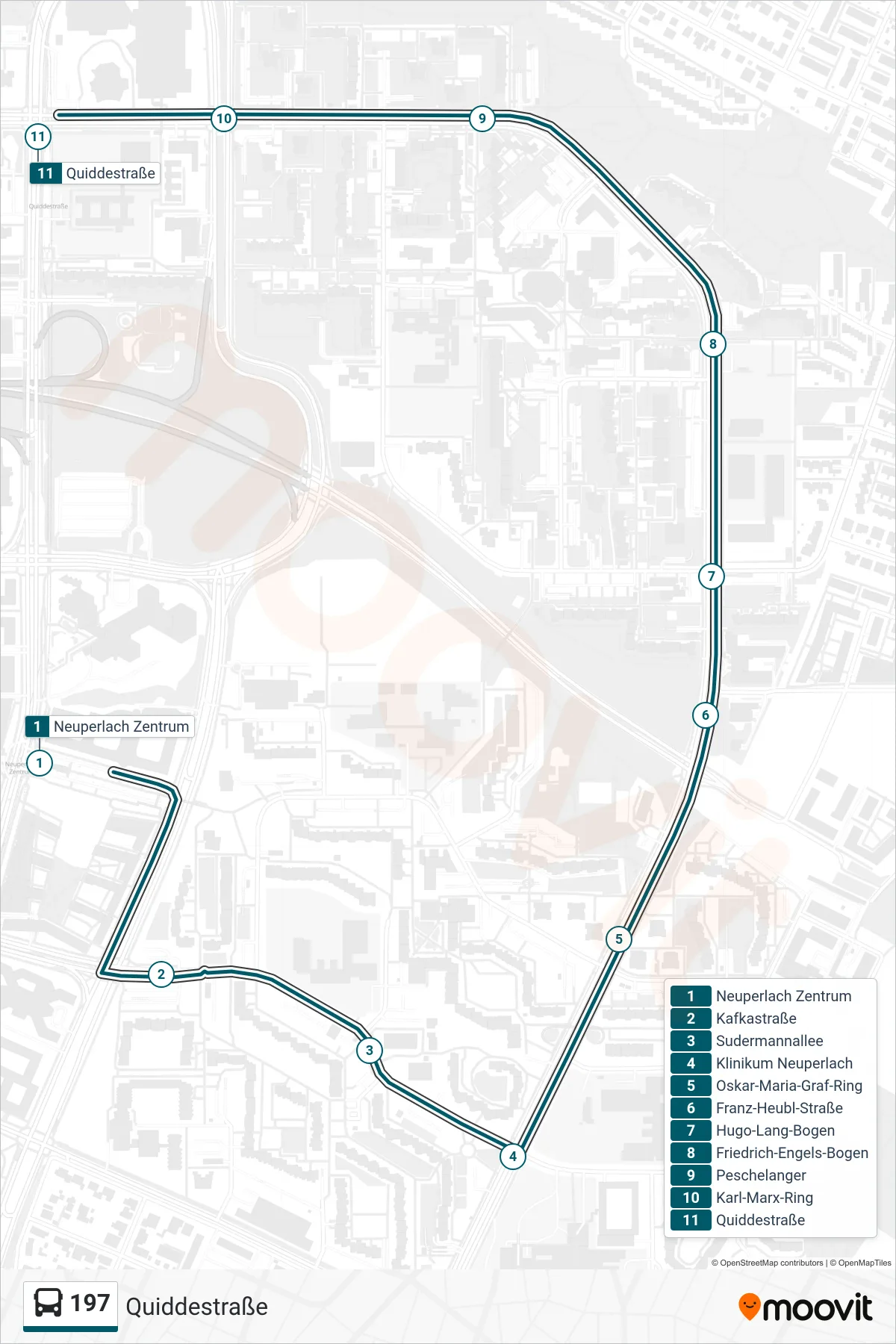 Linie 197 (Bus) Richtung Quiddestraße: Route und Haltestellen auf der Karte