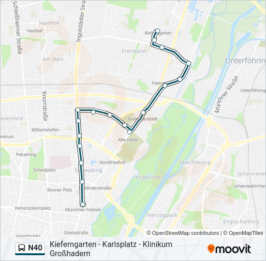 Автобус N40: карта маршрута