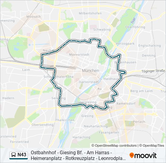 N43 bus Line Map