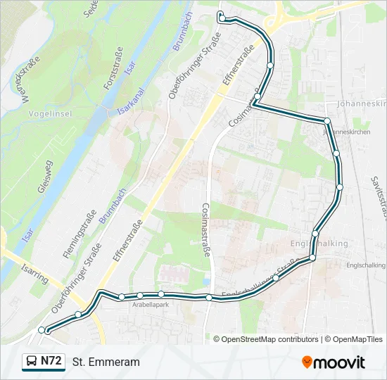 N72 Bus Line Map