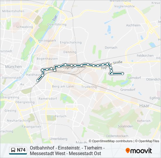 N74 bus Line Map