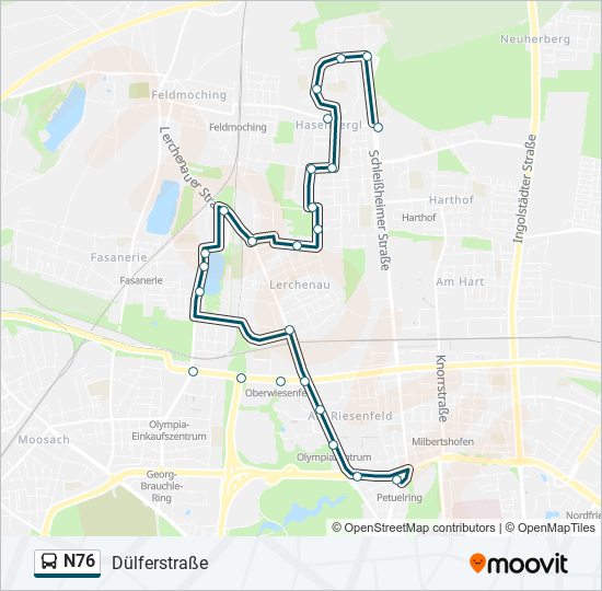 N76 bus Line Map