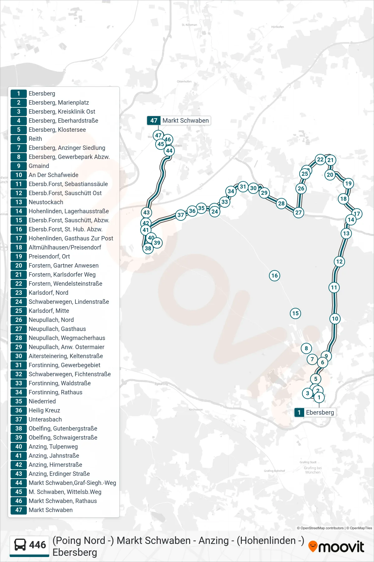 Linie 446 (Bus) Richtung Markt Schwaben: Route und Haltestellen auf der Karte