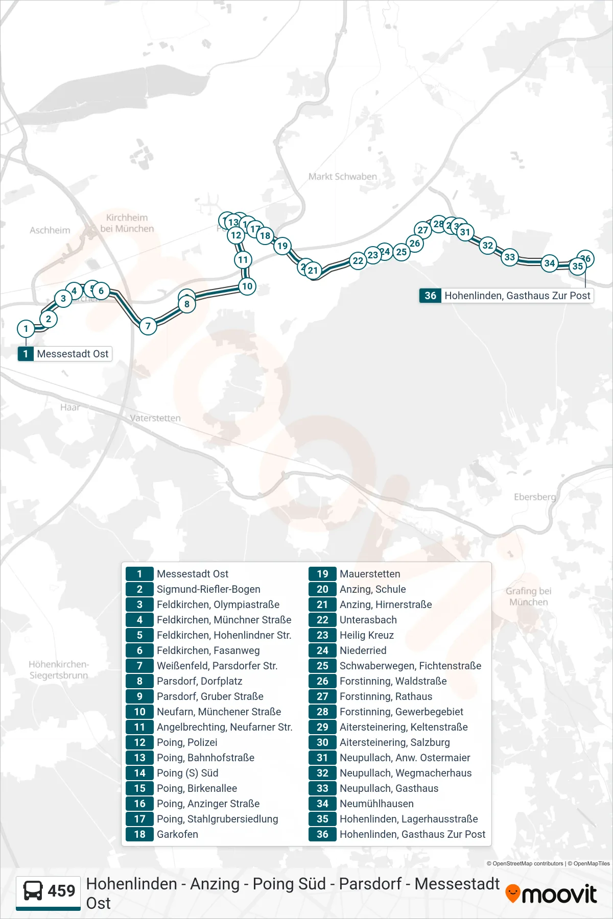 459 bus Line (Gasthaus Zur Post) route and stops on a map