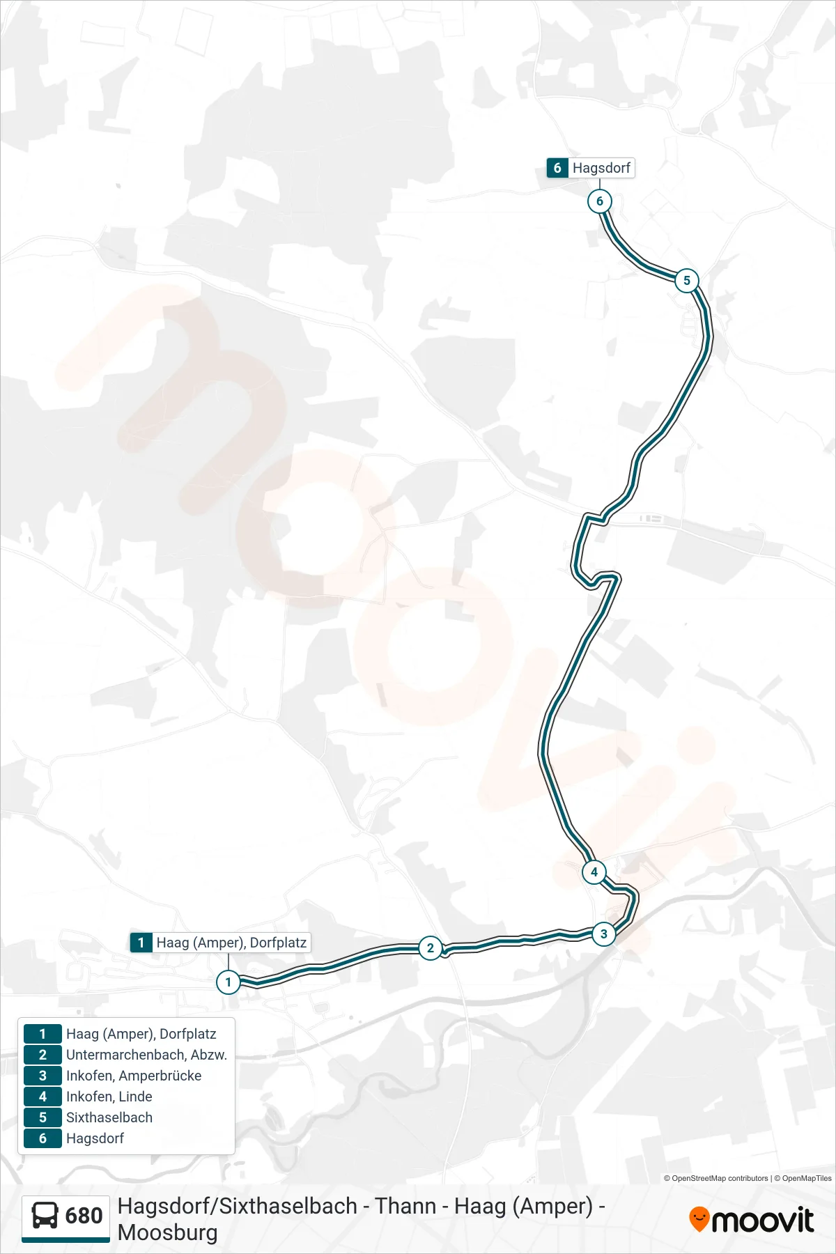 Linie 680 (Bus) Richtung Hagsdorf: Route und Haltestellen auf der Karte