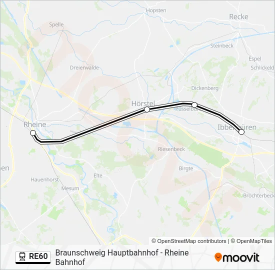 Поезд RE60: карта маршрута