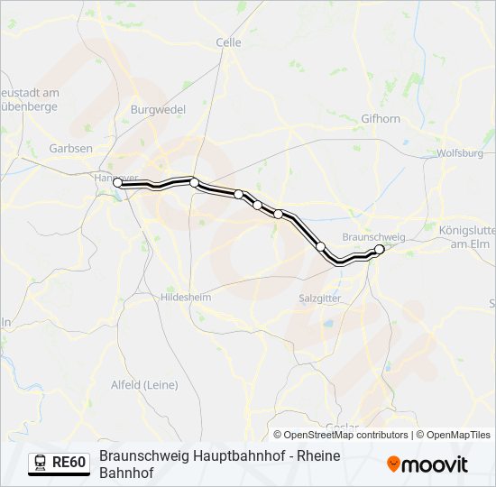 Поезд RE60: карта маршрута