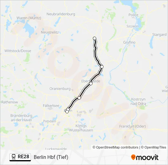 Поезд RE28: карта маршрута