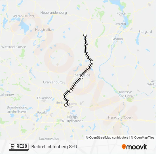 Поезд RE28: карта маршрута