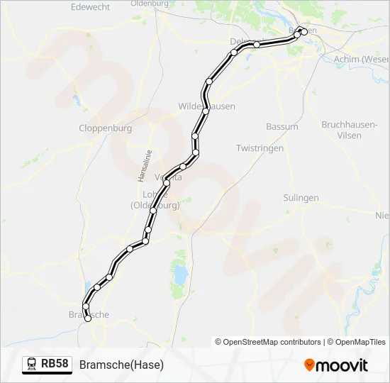 Поезд RB58: карта маршрута