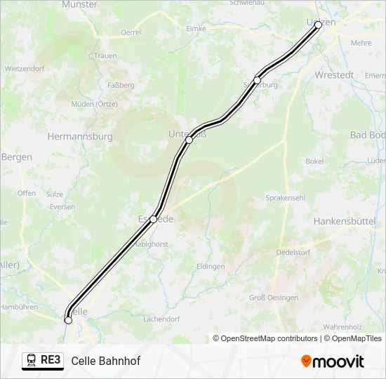 Поезд RE3: карта маршрута