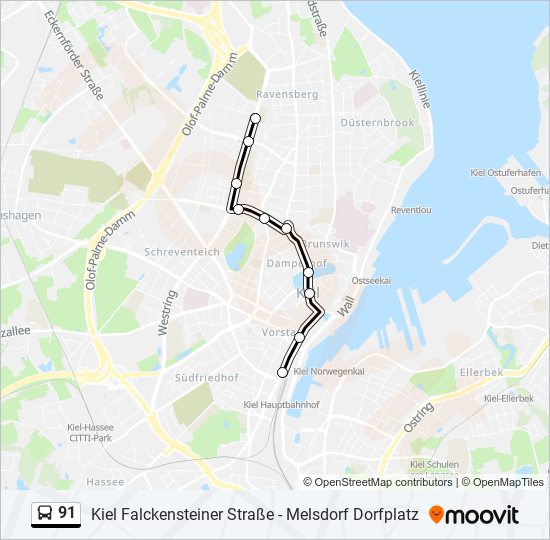 91 Route: Fahrpläne, Haltestellen & Karten - Kiel Rankestraße ...