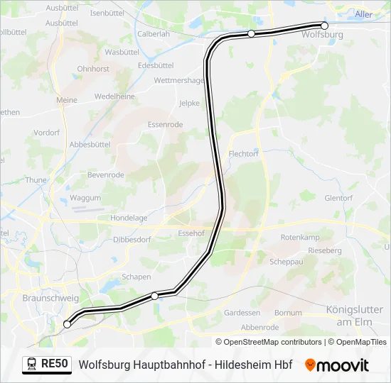 Поезд RE50: карта маршрута