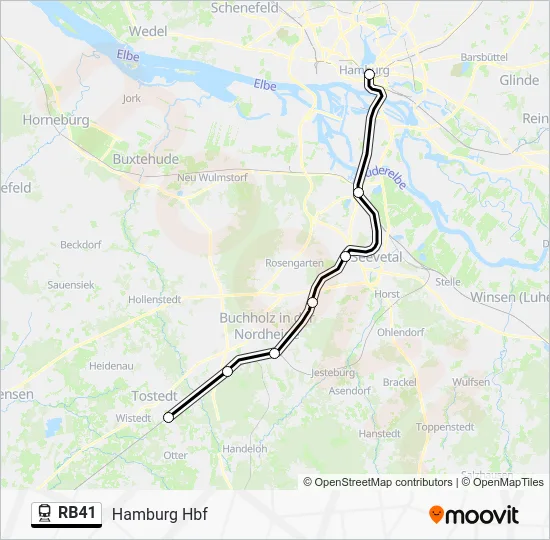 Поезд RB41: карта маршрута