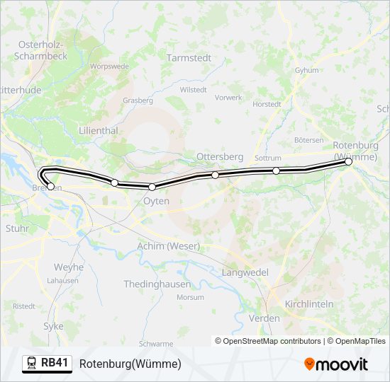 Поезд RB41: карта маршрута