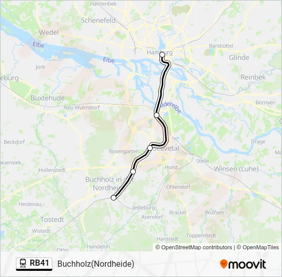Поезд RB41: карта маршрута