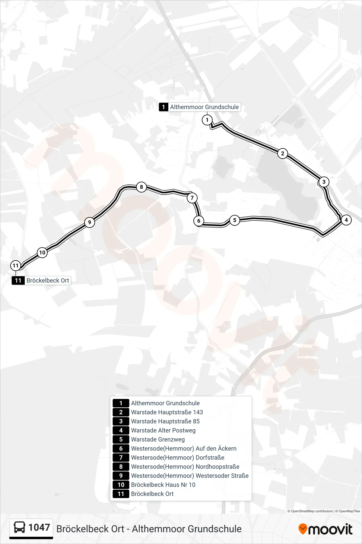 1047 bus Line (Bröckelbeck Ort) route and stops on a map