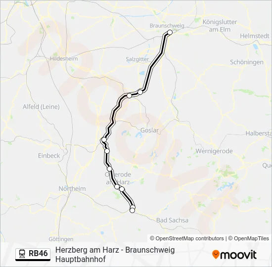 Поезд RB46: карта маршрута