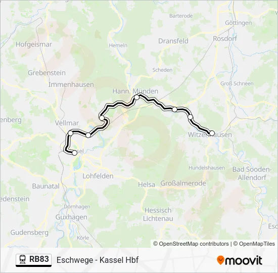 Поезд RB83: карта маршрута