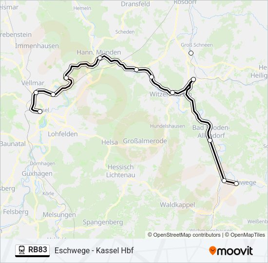 Поезд RB83: карта маршрута