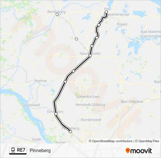 Поезд RE7: карта маршрута