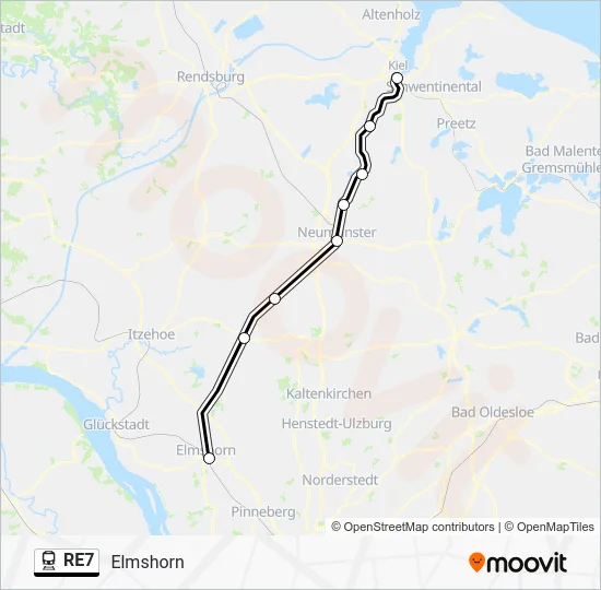 Поезд RE7: карта маршрута