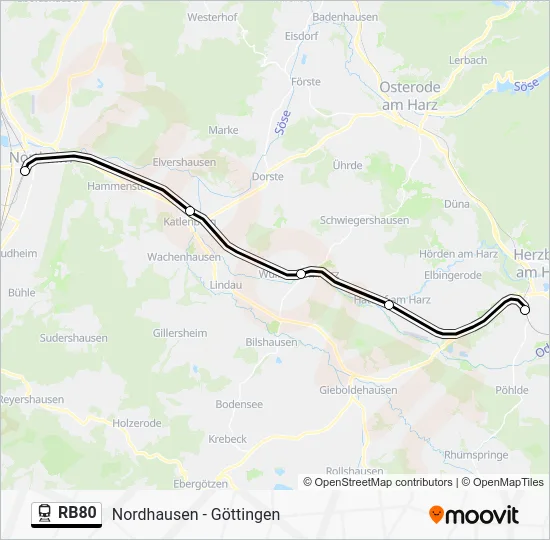Поезд RB80: карта маршрута