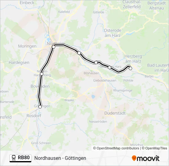 Поезд RB80: карта маршрута