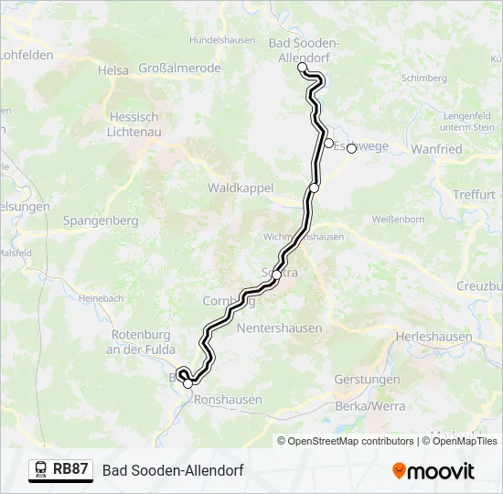 Поезд RB87: карта маршрута