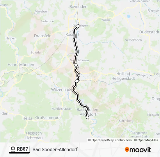 Поезд RB87: карта маршрута