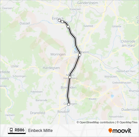 Поезд RB86: карта маршрута