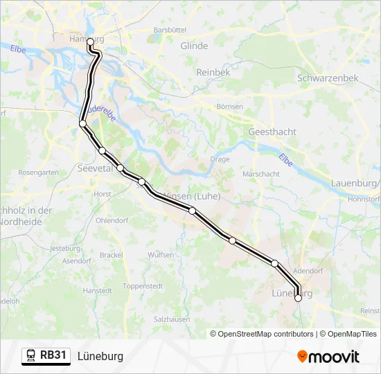 Поезд RB31: карта маршрута