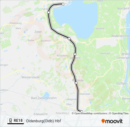 Поезд RE18: карта маршрута