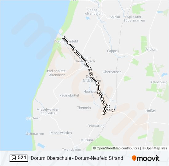 524 bus Line Map