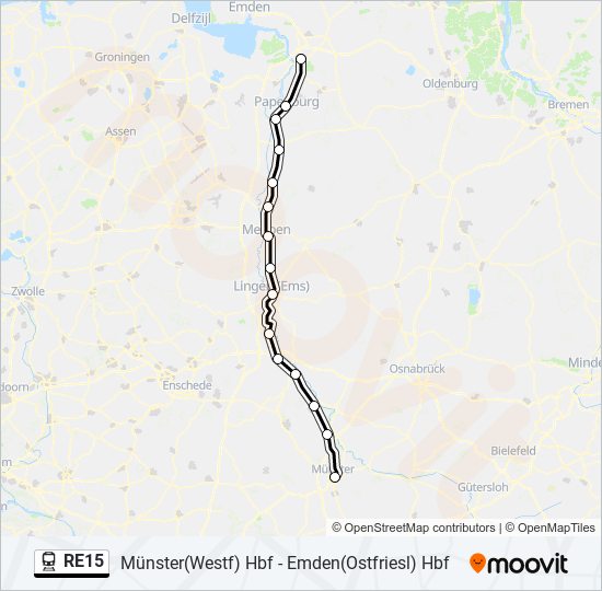 Поезд RE15: карта маршрута