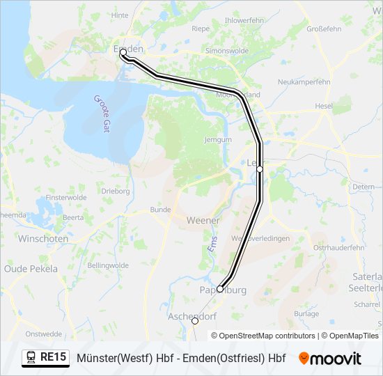 Поезд RE15: карта маршрута
