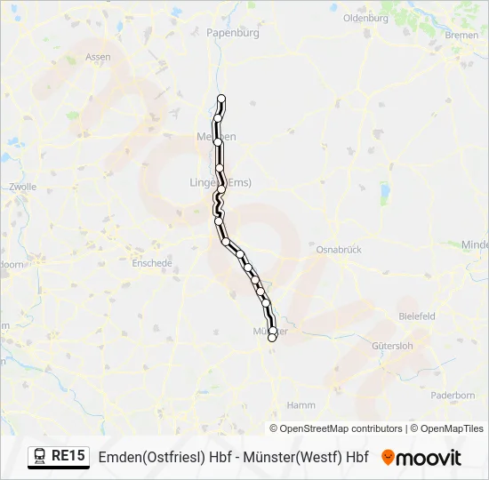 Поезд RE15: карта маршрута