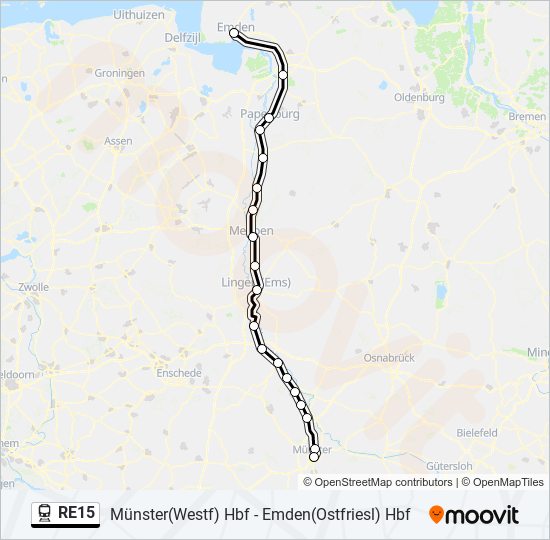 Поезд RE15: карта маршрута