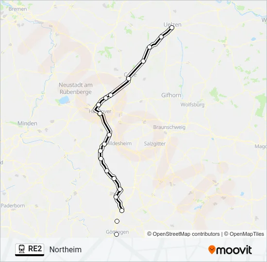 Поезд RE2: карта маршрута