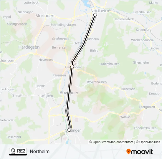 Поезд RE2: карта маршрута