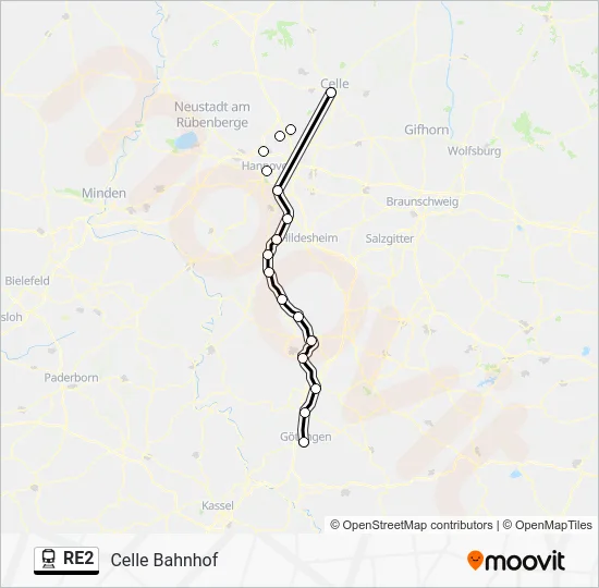 Поезд RE2: карта маршрута