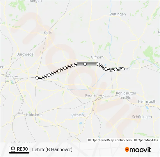 Поезд RE30: карта маршрута